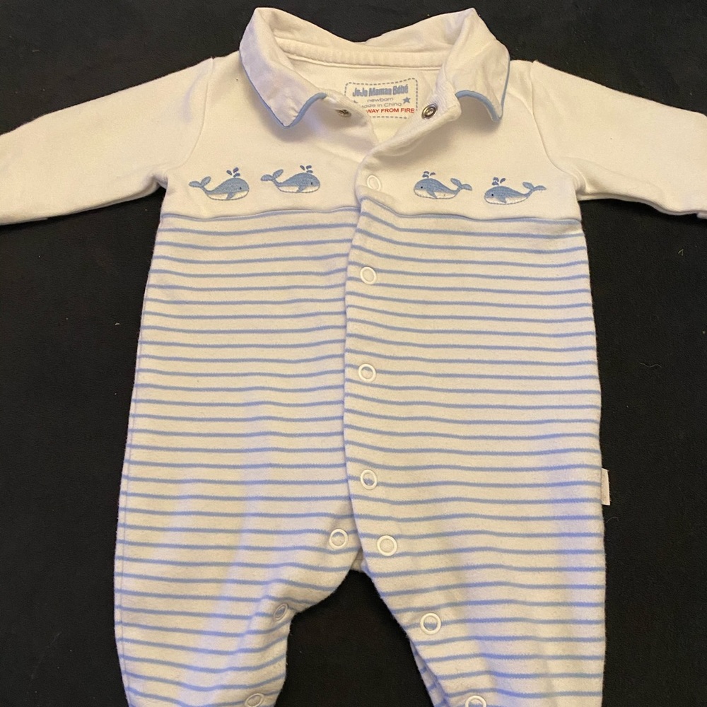 JoJo Maman Bebe Striped Whale Footed 1 Piece